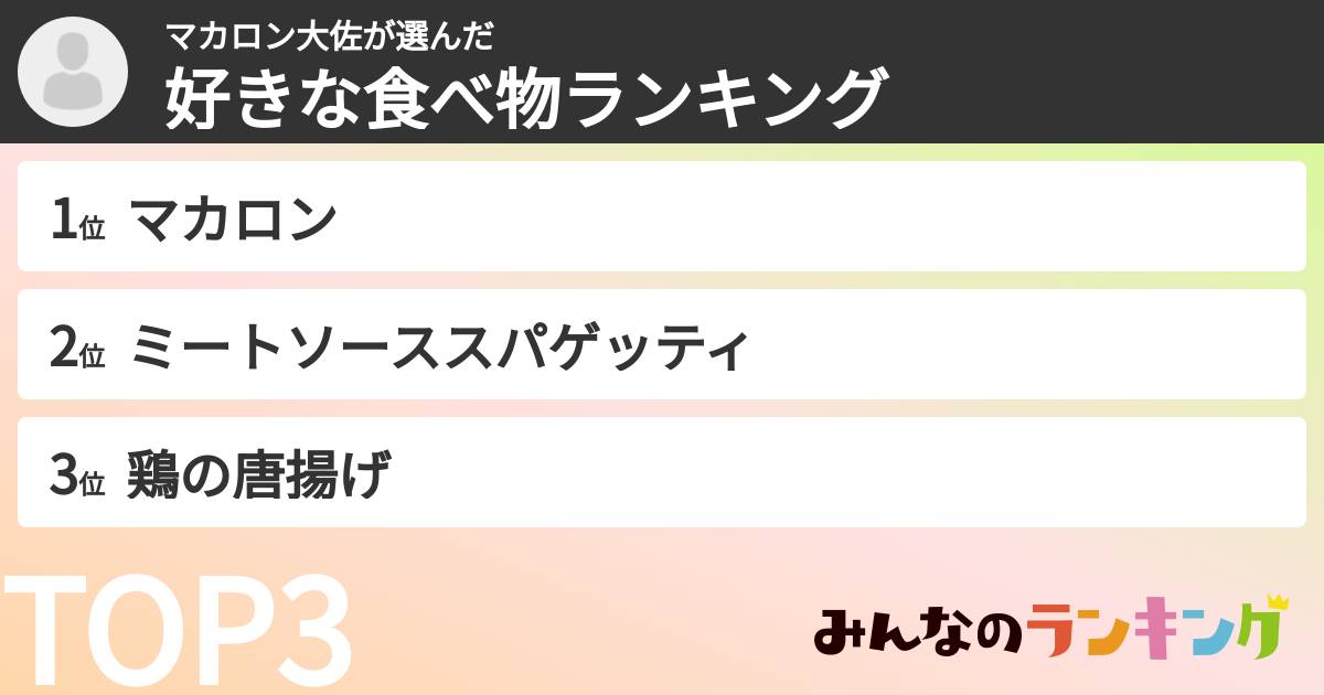 マカロン大佐さんの「好きな食べ物ランキング」