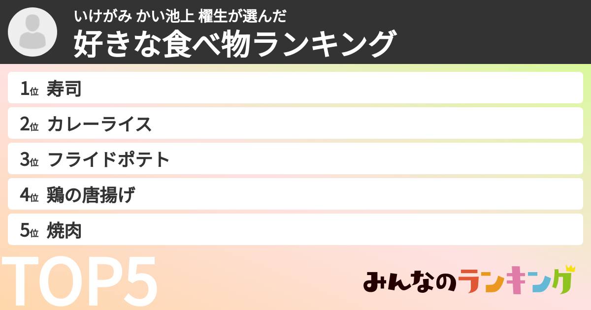 いけがみ かい池上 櫂生さんの「好きな食べ物ランキング」