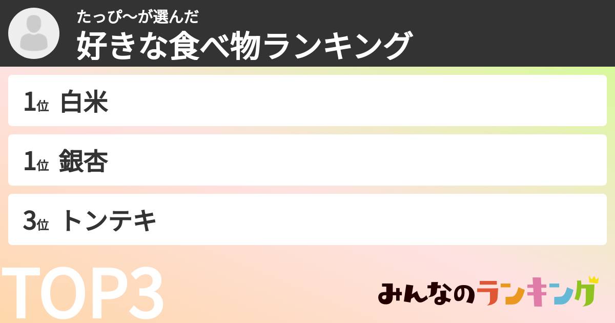 たっぴ〜さんの「好きな食べ物ランキング」