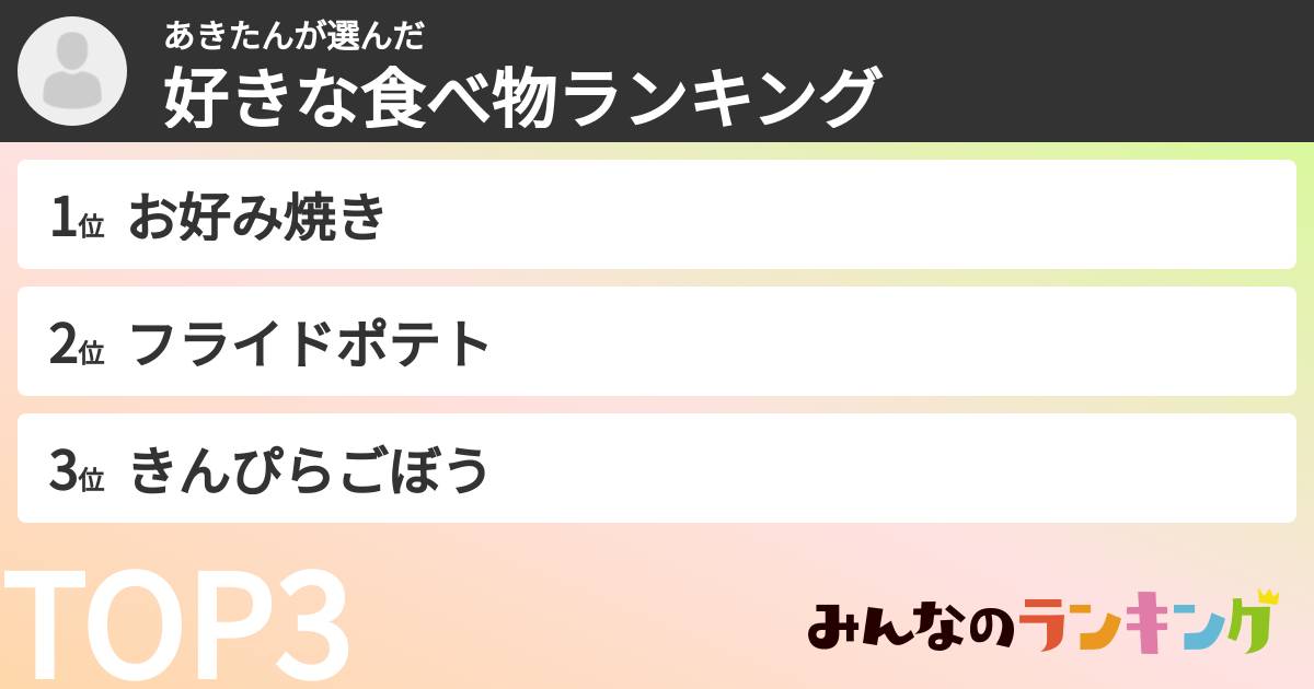 あきたんさんの「好きな食べ物ランキング」