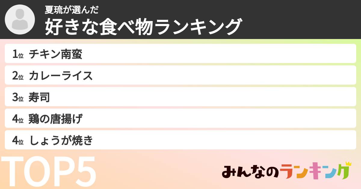 夏琉さんの「好きな食べ物ランキング」