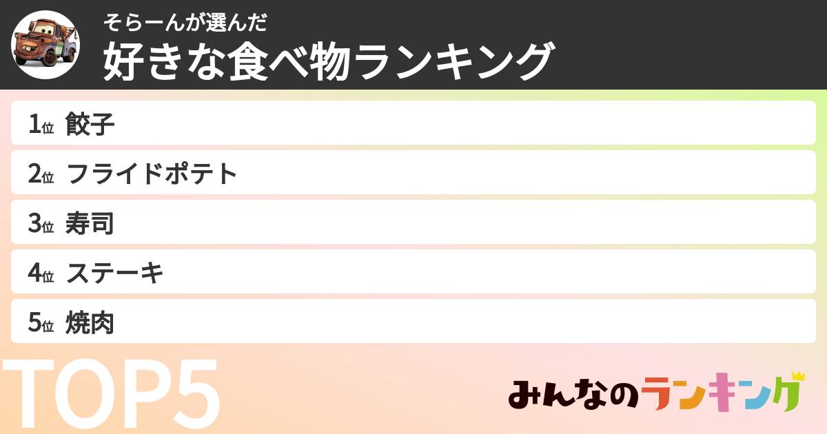 そらーんさんの「好きな食べ物ランキング」