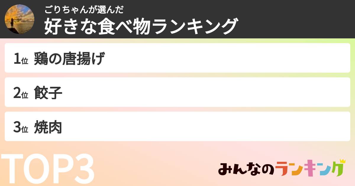 ごりちゃんさんの「好きな食べ物ランキング」