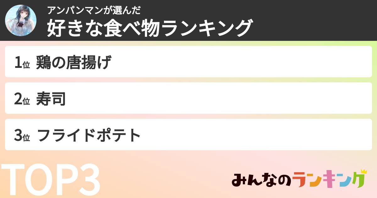 アンパンマンさんの「好きな食べ物ランキング」