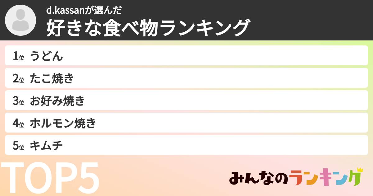 d.kassanさんの「好きな食べ物ランキング」