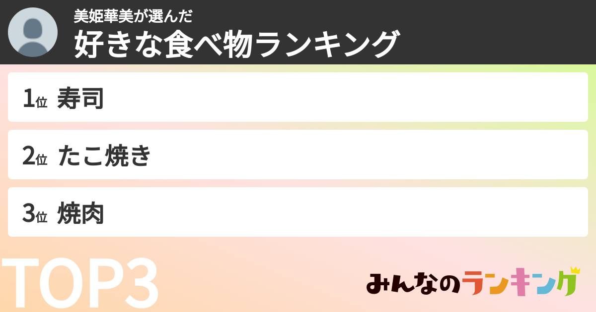 美姫華美さんの「好きな食べ物ランキング」