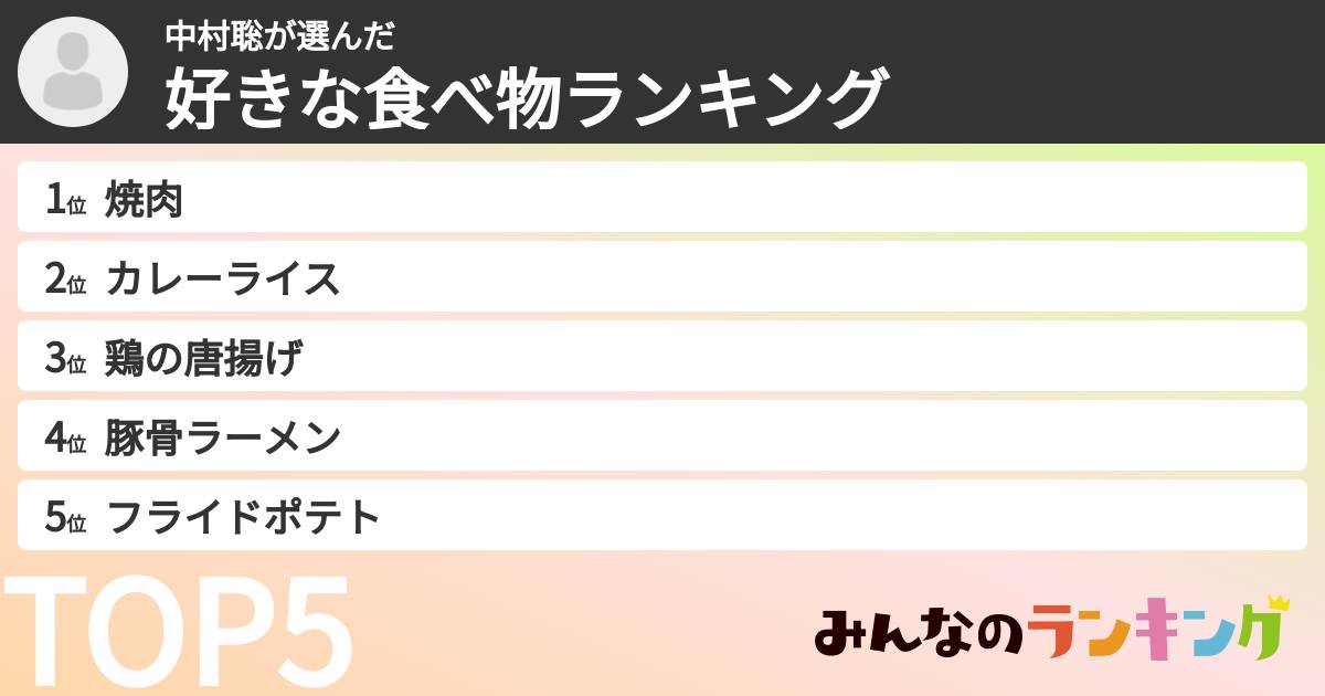 中村聡さんの「好きな食べ物ランキング」