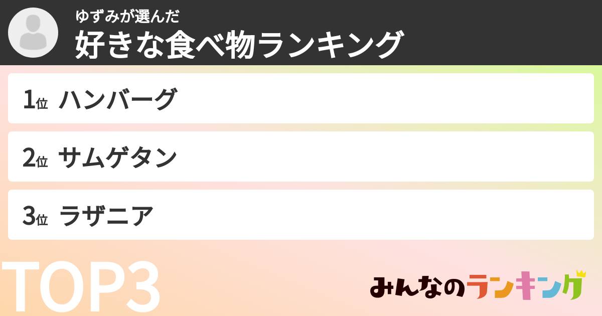 ゆずみさんの「好きな食べ物ランキング」