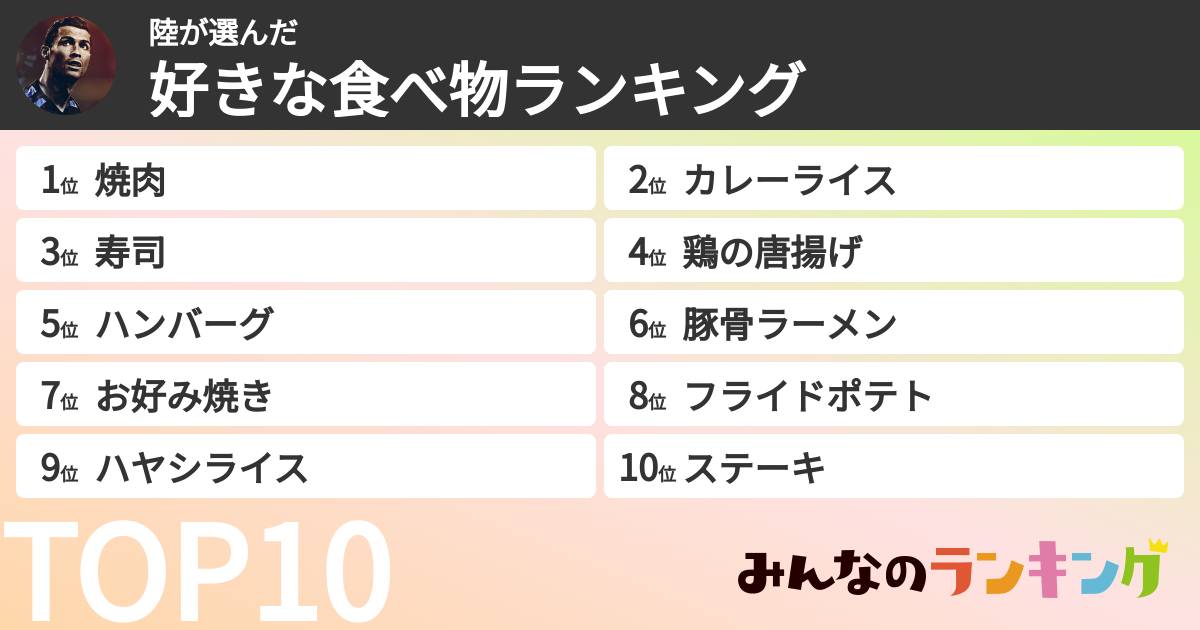 陸さんの「好きな食べ物ランキング」