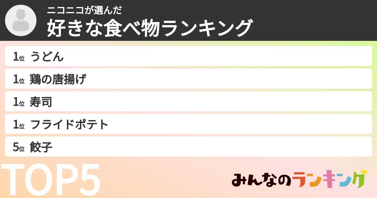 ニコニコさんの「好きな食べ物ランキング」