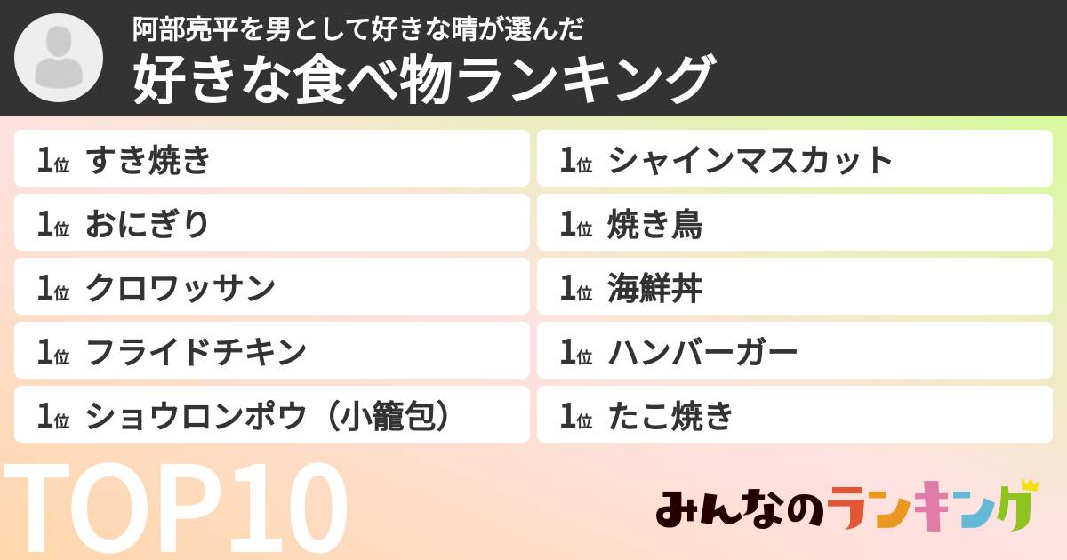 阿部亮平を男として好きな晴さんの「好きな食べ物ランキング」