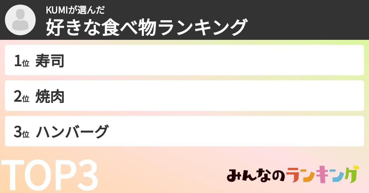 KUMIさんの「好きな食べ物ランキング」