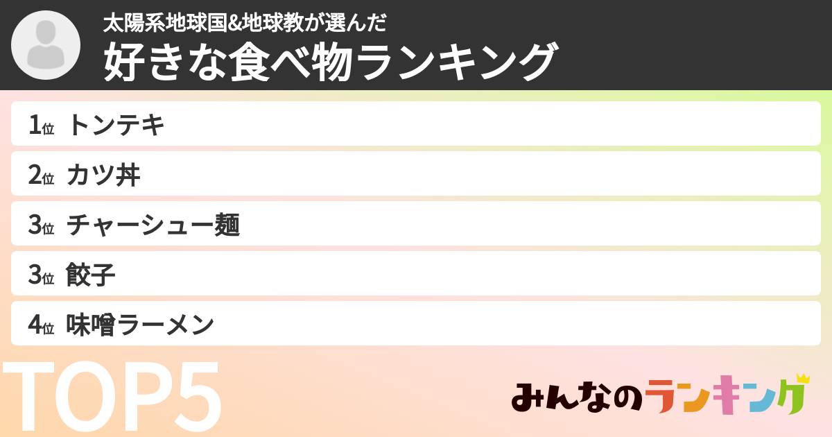太陽系地球国&地球教さんの「好きな食べ物ランキング」