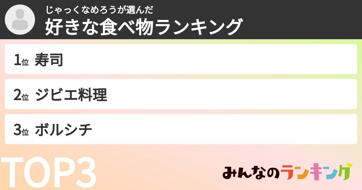 じゃっくなめろうさんの「好きな食べ物ランキング」