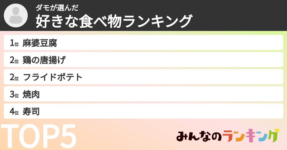 ダモさんの「好きな食べ物ランキング」