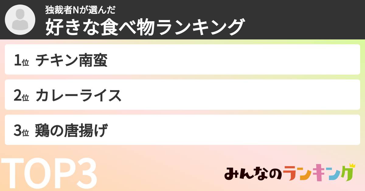 独裁者Nさんの「好きな食べ物ランキング」