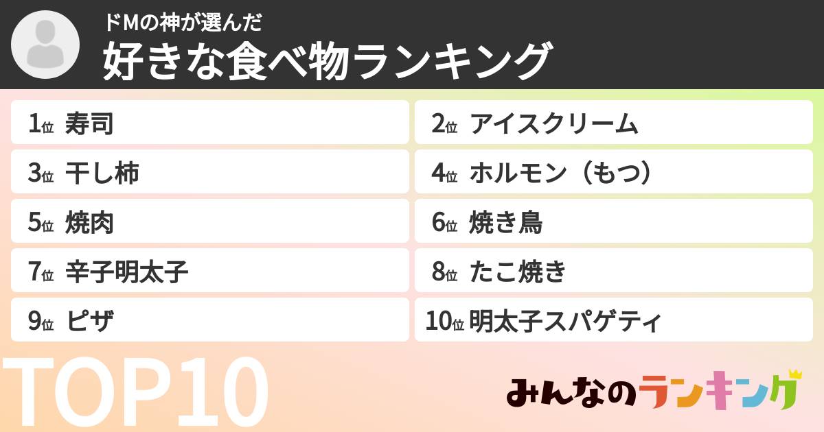 ドMの神さんの「好きな食べ物ランキング」