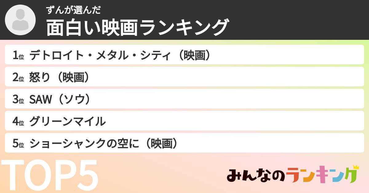 ずんさんの「面白い映画ランキング」