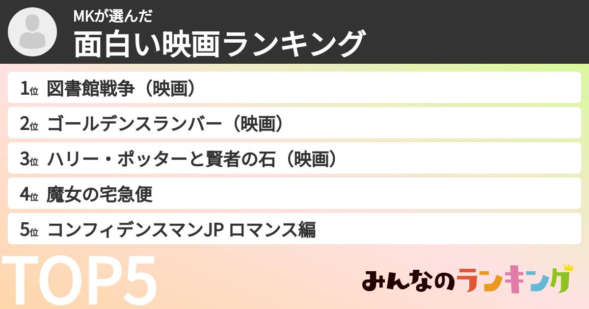 MKさんの「面白い映画ランキング」