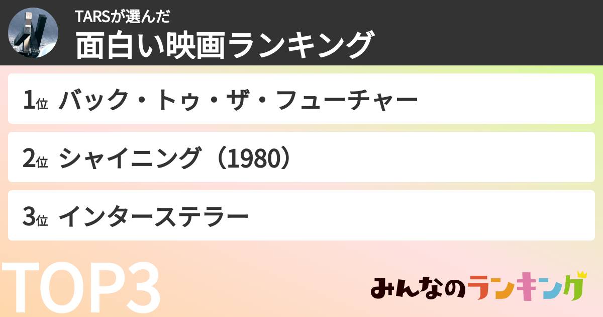 TARSさんの「面白い映画ランキング」