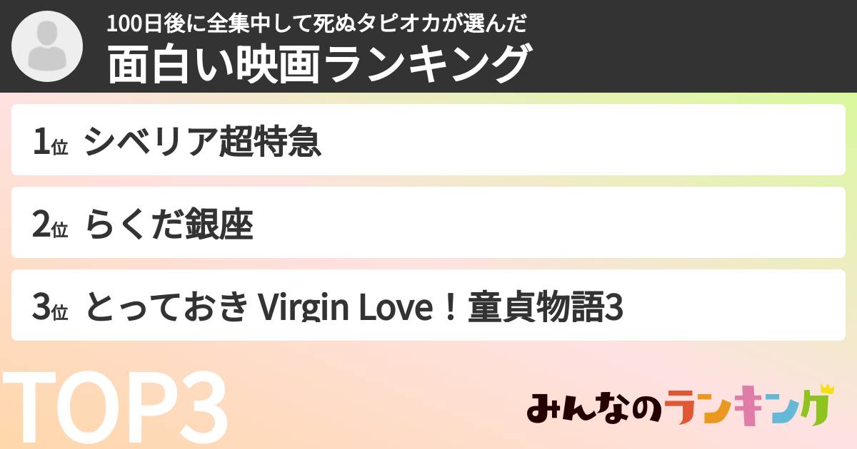100日後に全集中して死ぬタピオカさんの「面白い映画ランキング」