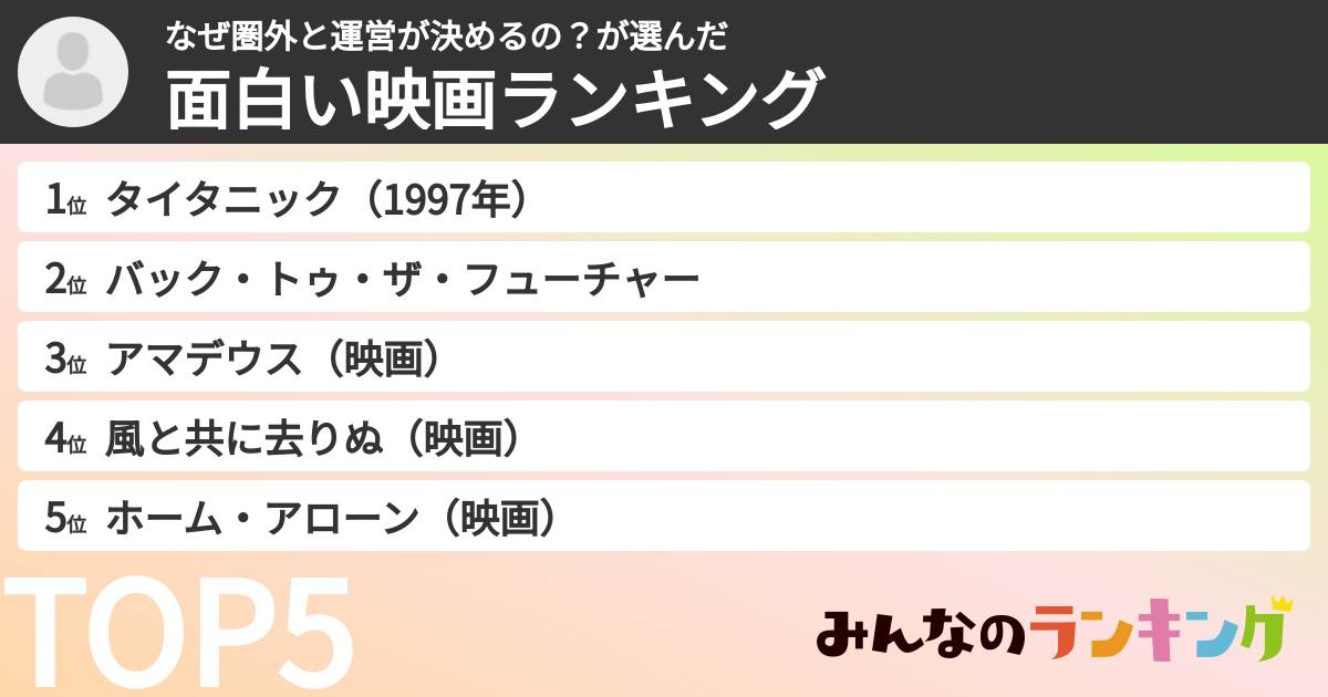 なぜ圏外と運営が決めるの？さんの「面白い映画ランキング」