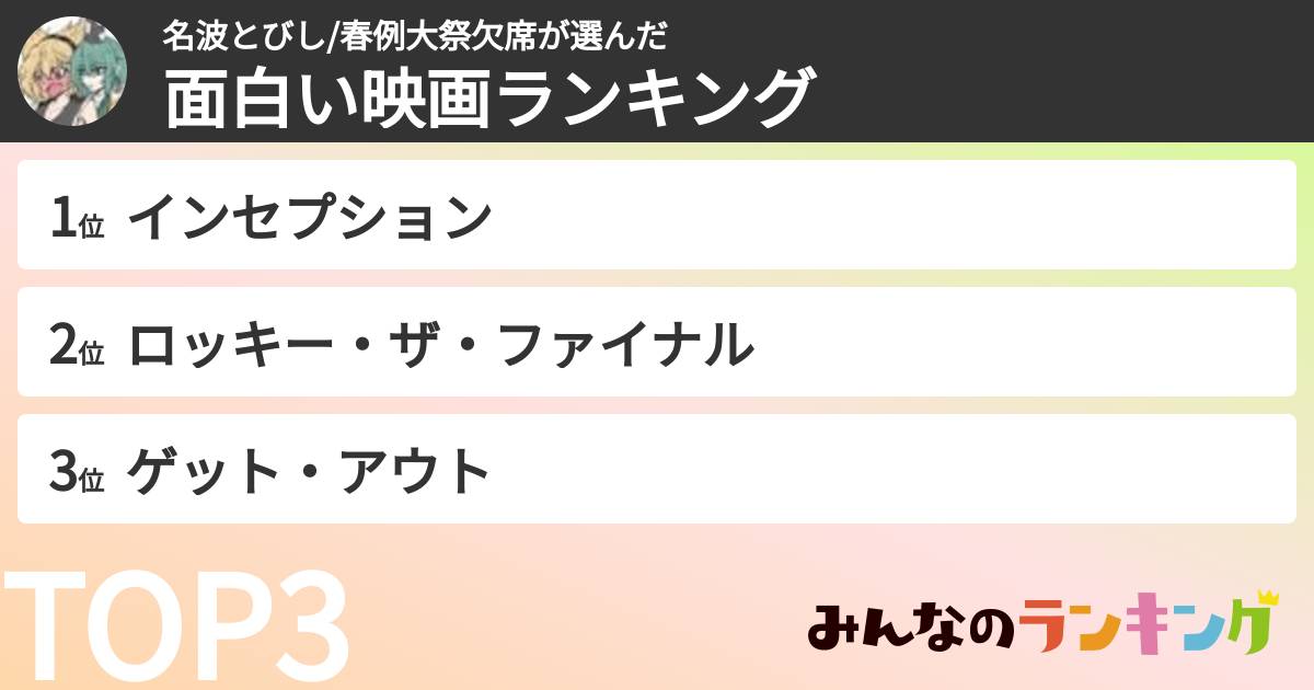 名波とびし/春例大祭欠席さんの「面白い映画ランキング」