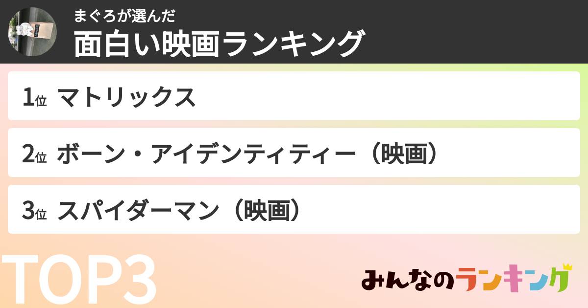 まぐろさんの「面白い映画ランキング」
