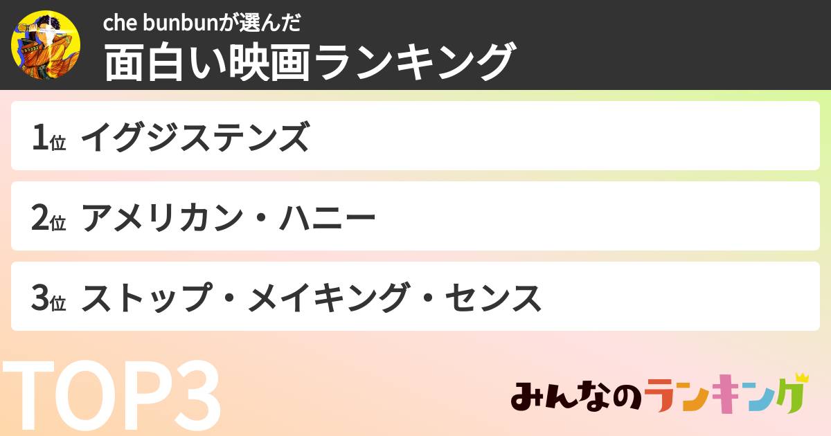 che bunbunさんの「面白い映画ランキング」