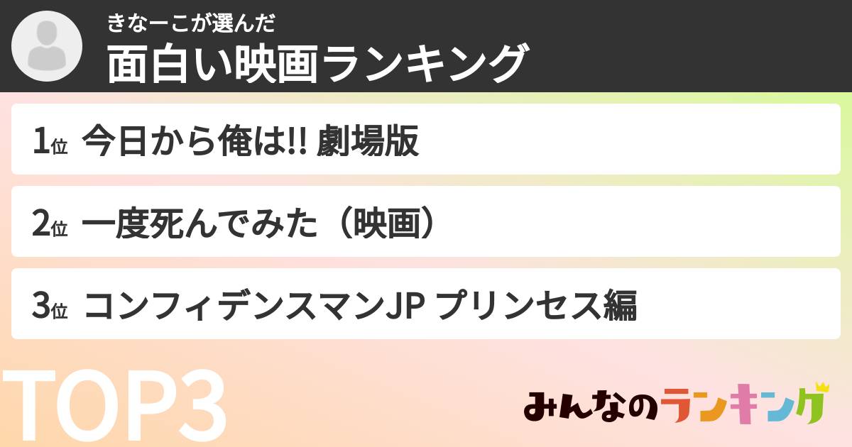 きなーこさんの「面白い映画ランキング」