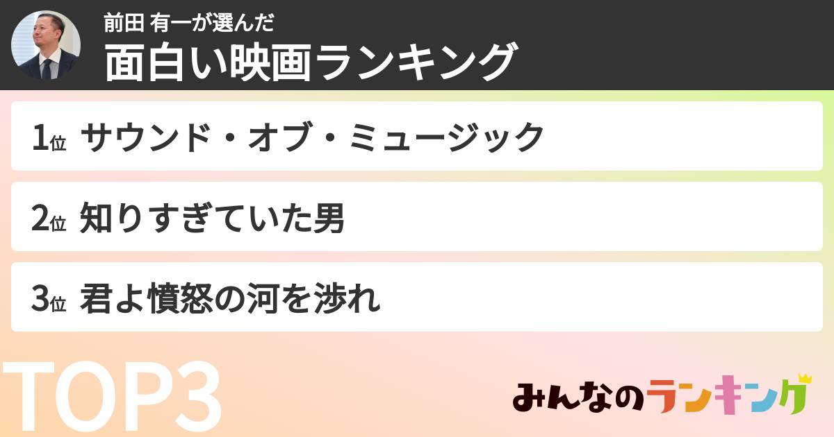 前田 有一さんの「面白い映画ランキング」