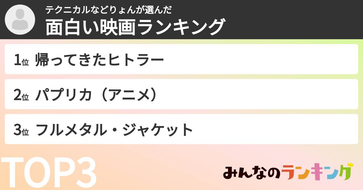 テクニカルなどりょんさんの「面白い映画ランキング」