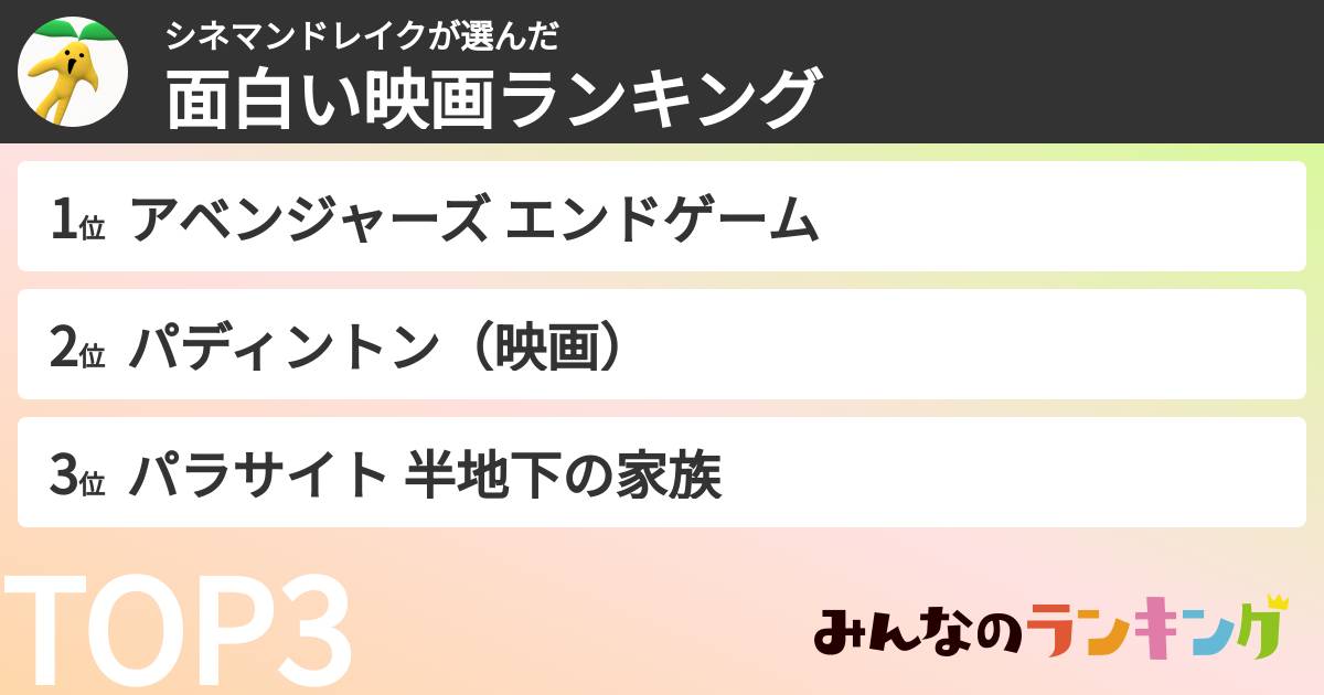 シネマンドレイクさんの「面白い映画ランキング」