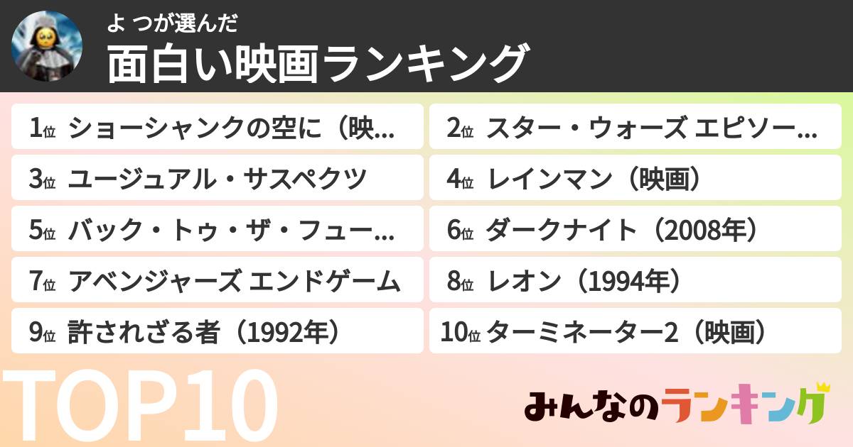 よ つさんの「面白い映画ランキング」