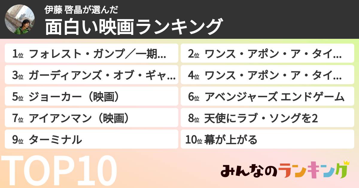 伊藤 啓晶さんの「面白い映画ランキング」