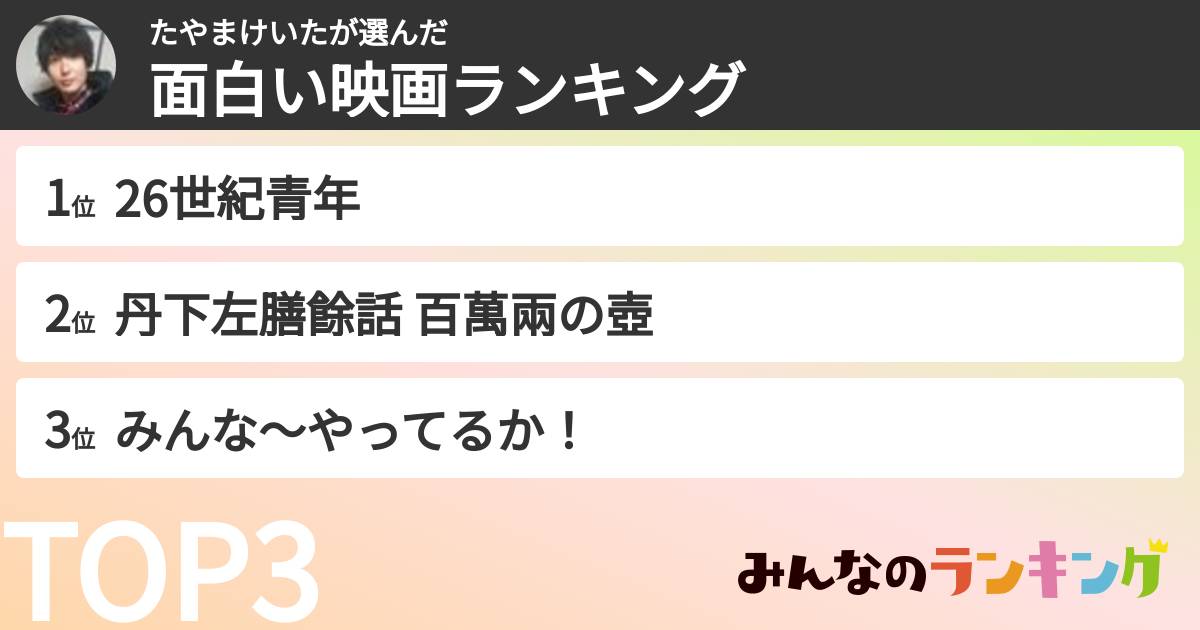 たやまけいたさんの「面白い映画ランキング」