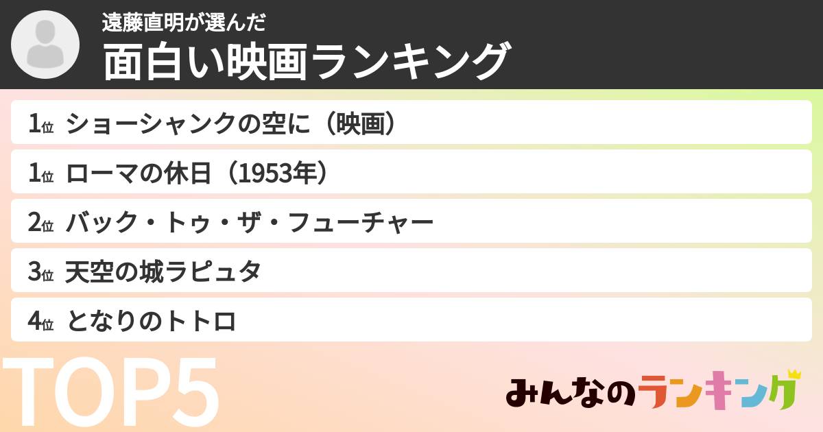 遠藤直明さんの「面白い映画ランキング」