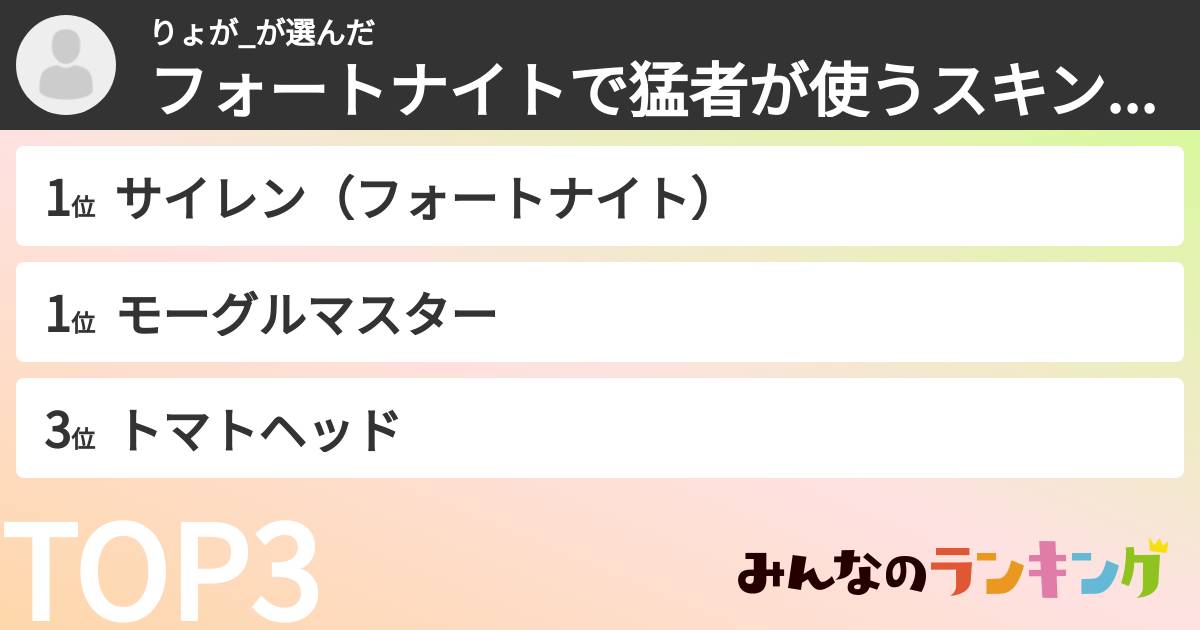 りょが_さんの「フォートナイトで猛者が使うスキンランキング」