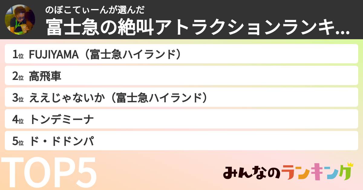 のぼこてぃーんさんの「富士急の絶叫アトラクションランキング」