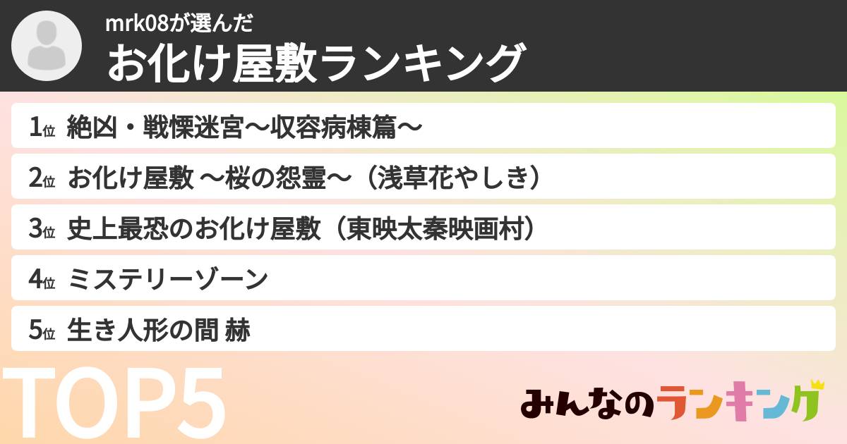 mrk08さんの「お化け屋敷ランキング」
