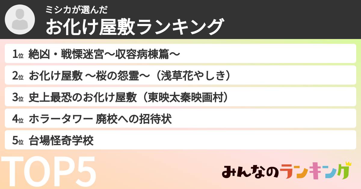 ミシカさんの「お化け屋敷ランキング」