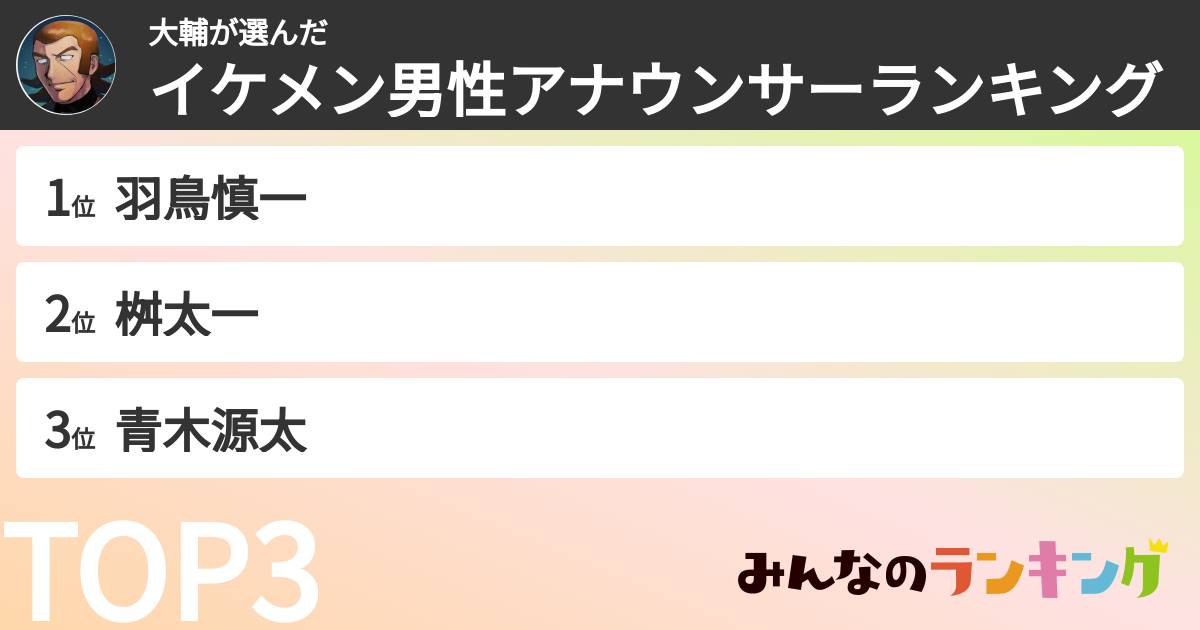 大輔さんの「イケメン男性アナウンサーランキング」