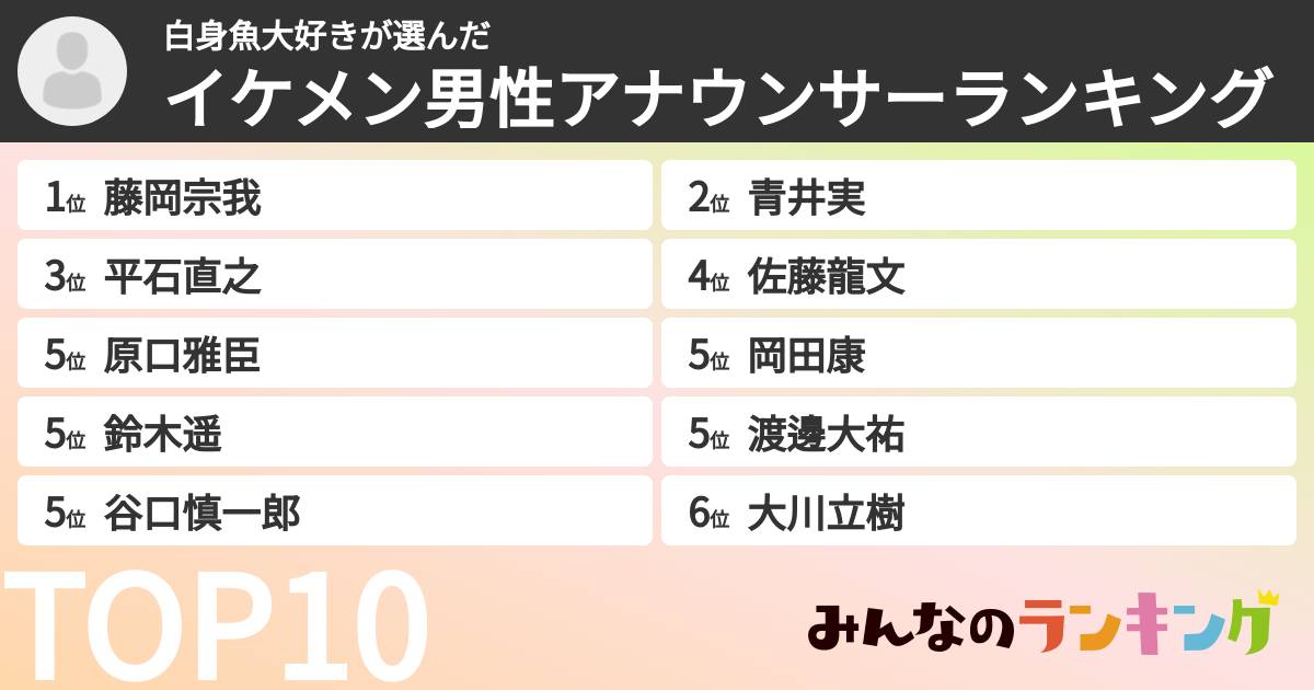 白身魚大好きさんの「イケメン男性アナウンサーランキング」