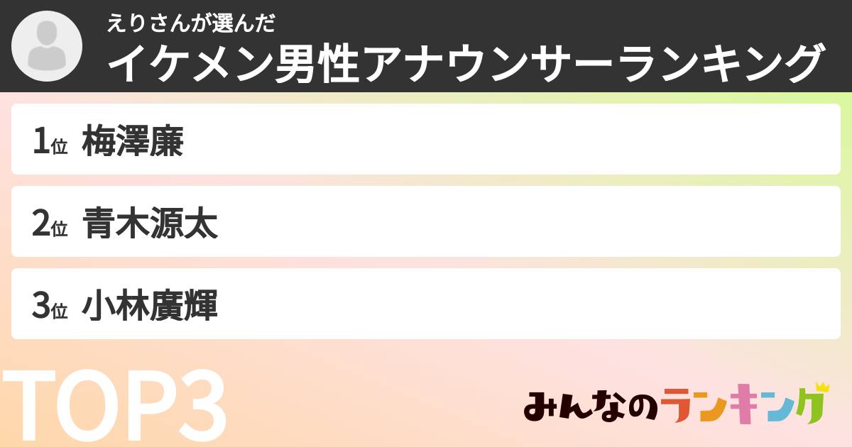 えりさんさんの「イケメン男性アナウンサーランキング」