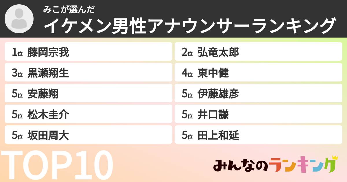 みこさんの「イケメン男性アナウンサーランキング」