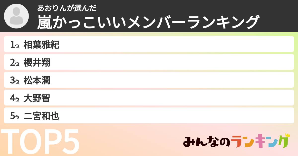 あおりんさんの「嵐かっこいいメンバーランキング」