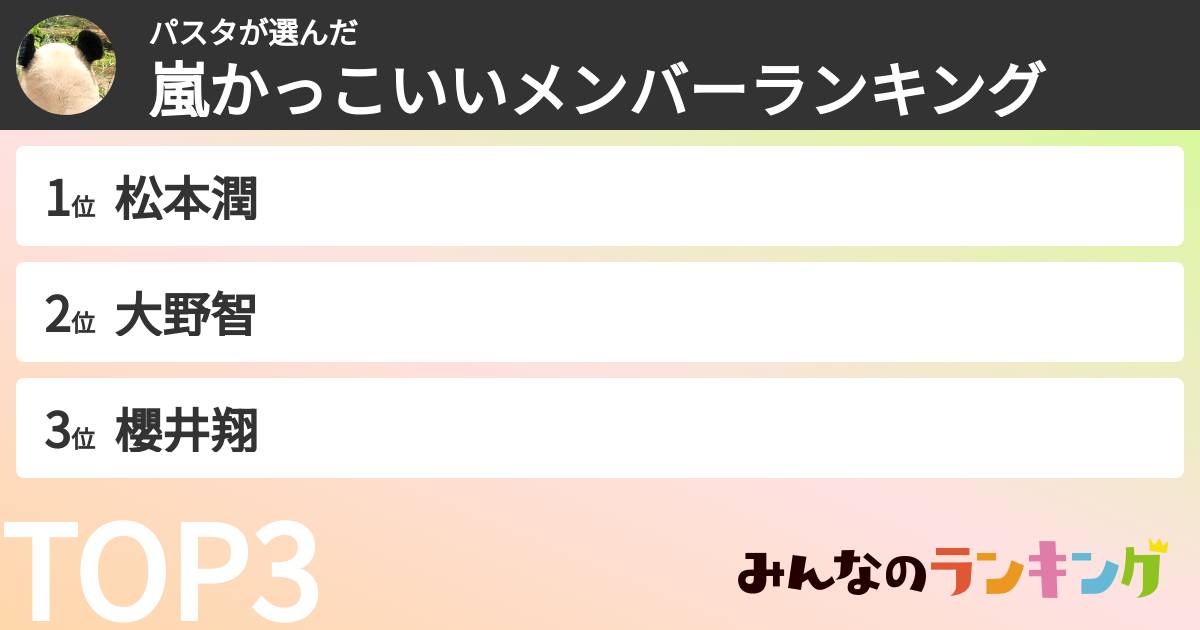 パスタさんの「嵐かっこいいメンバーランキング」