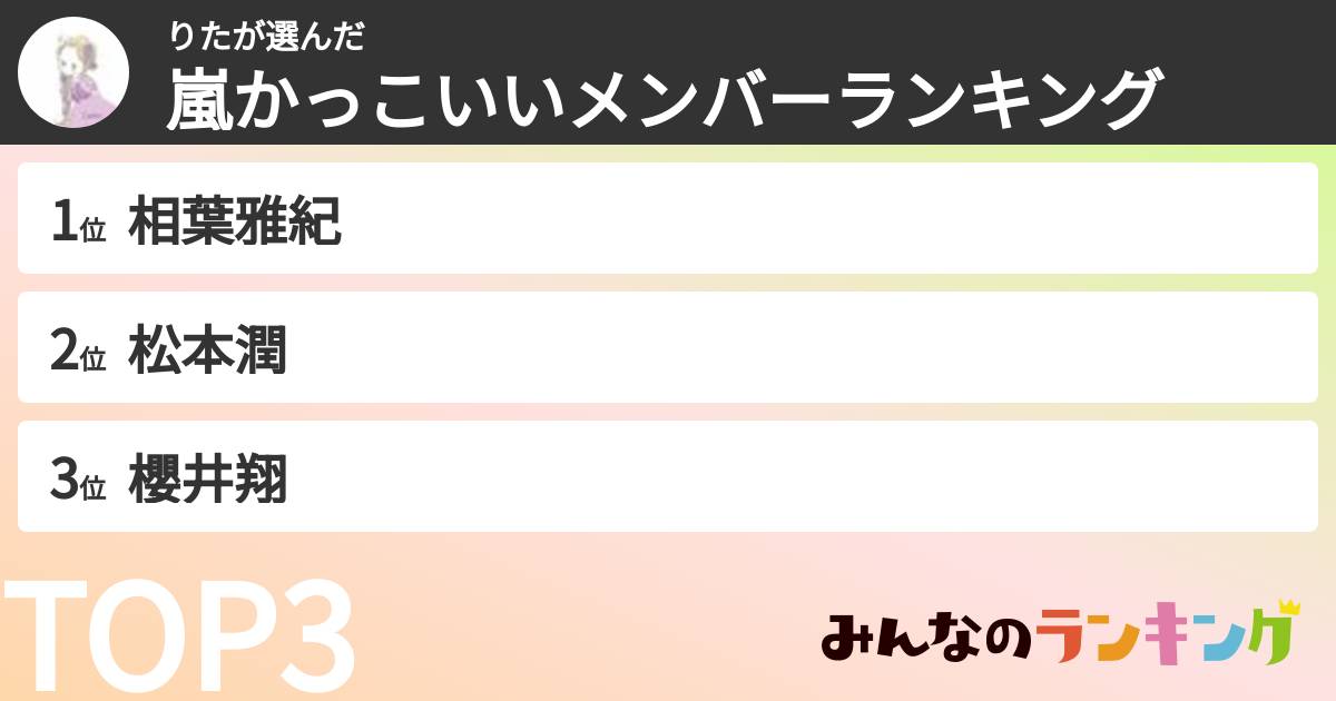 りたさんの「嵐かっこいいメンバーランキング」