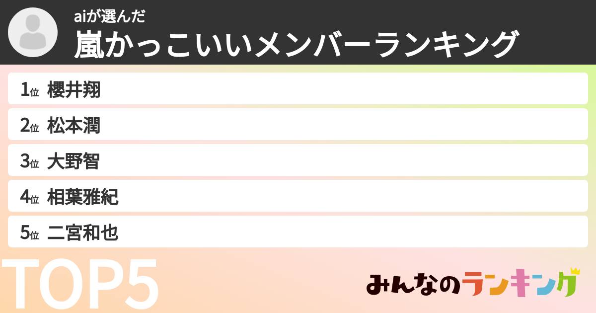 aiさんの「嵐かっこいいメンバーランキング」