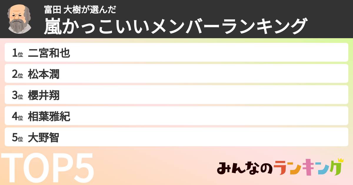 富田 大樹さんの「嵐かっこいいメンバーランキング」